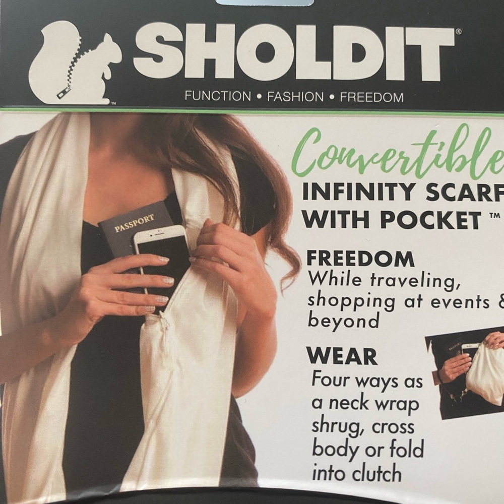 Sholdit-Infinity Scarf with zip picket 32x10   Black with silver sparkles